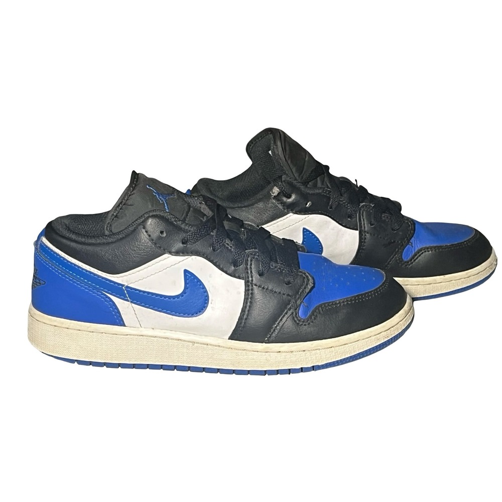 Air Jordan 1 Low Black Royal Blue White Kids Sneakers 553560-140 Size 6Y